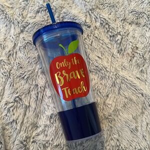 Modern Expressions Only the Brave Teach Apple Tumbler 20.9oz Blue Teacher Gift